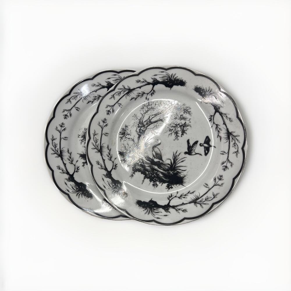 Set Of 2 GODINGER Canada Geese PORCELAIN PLATE Black & White Dinner Dish 10.75"